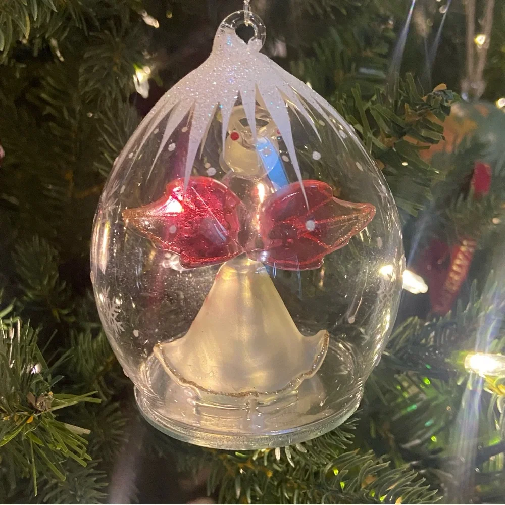 Glass Teardrop Angel & Reindeer Christmas Ornaments Pair‎ Hand Painted